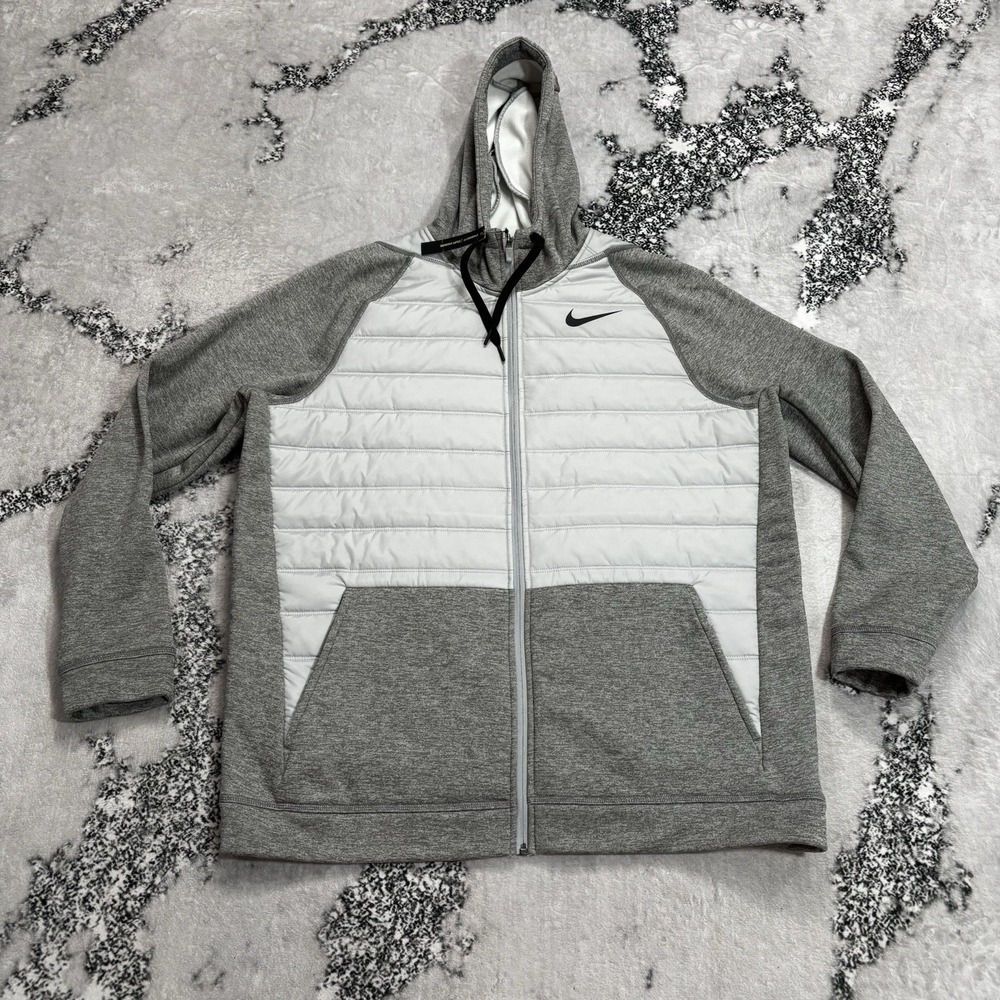 Nike Men's Hybrid Full Zip Hooded Jacket Size XL Gray White Quilted NWT